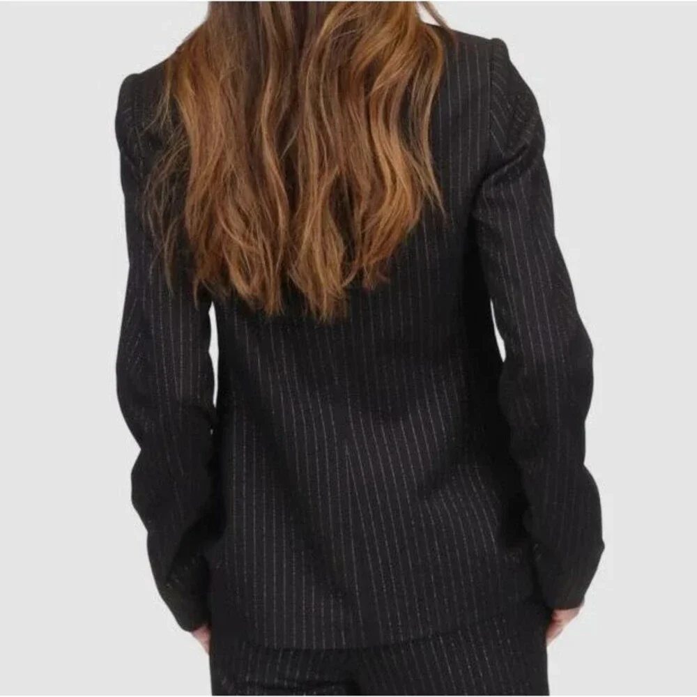 Michael Kors Women's Metallic Pinstripe Fitted Blazer Black Size 6 NWT